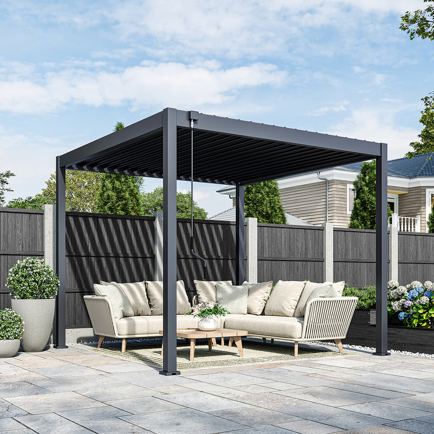Hutta Metal Pergola 3m x 3m Free Standing - Graphite Grey