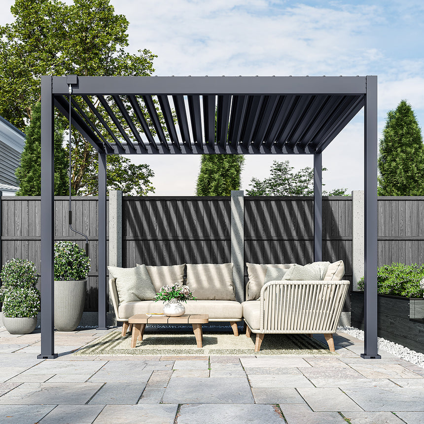 Hutta Metal Pergola 3m x 3m Free Standing - Graphite Grey