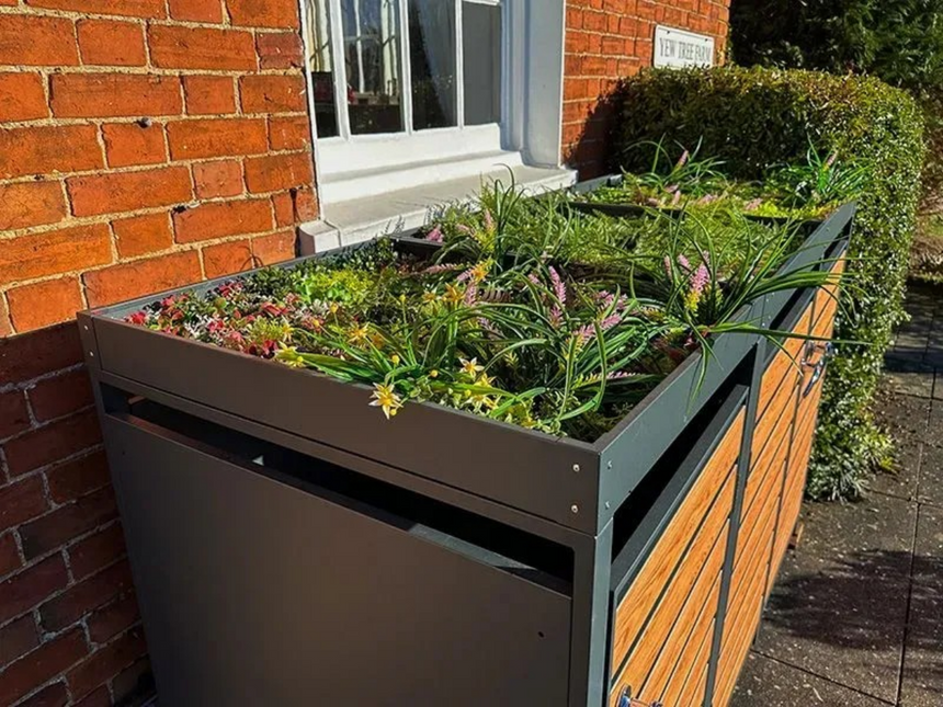 Wood Effect Wheelie Bin Storage With Planter - Triple Bin Store