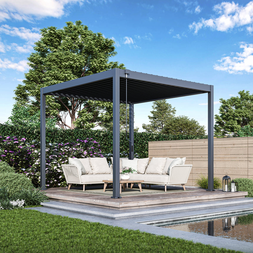 Hutta Metal Pergola 3m x 3m Free Standing - Graphite Grey