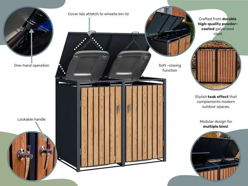 Wood Effect Wheelie Bin Storage - Triple Bin Store