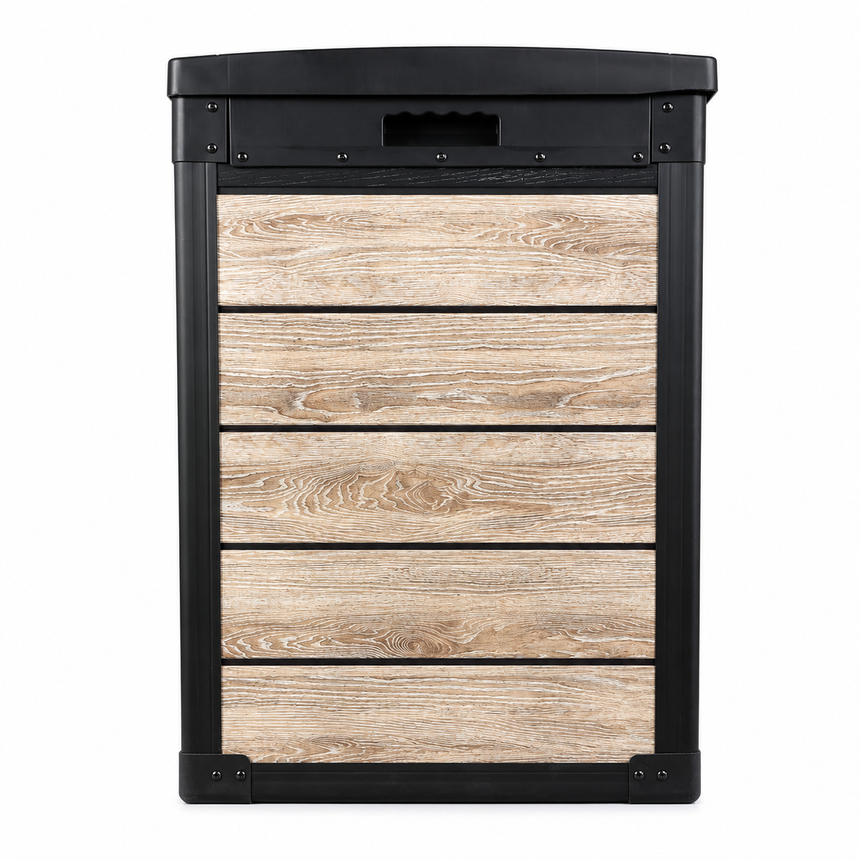 Pro Grade 540L Outdoor Garden Storage Box - Oak Woodgrain - Black Lid