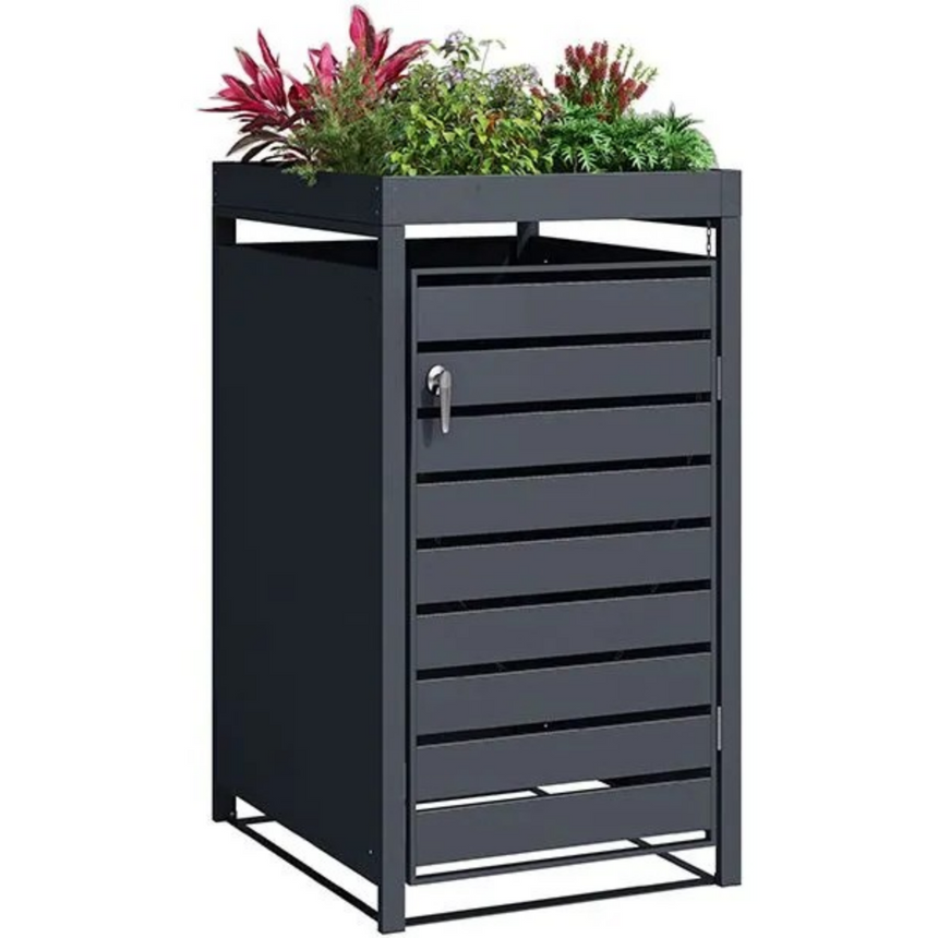 Anthracite Grey Wheelie Bin Storage With Planter- Single Bin Store