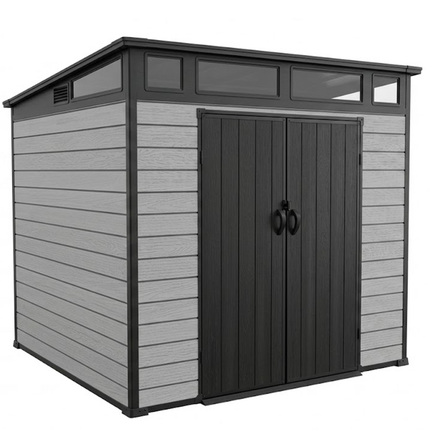 Pro Grade 7ft x 7ft Pent Roof Premium Plastic Garden Shed - Grey/Anthracite Wood Touch Texture