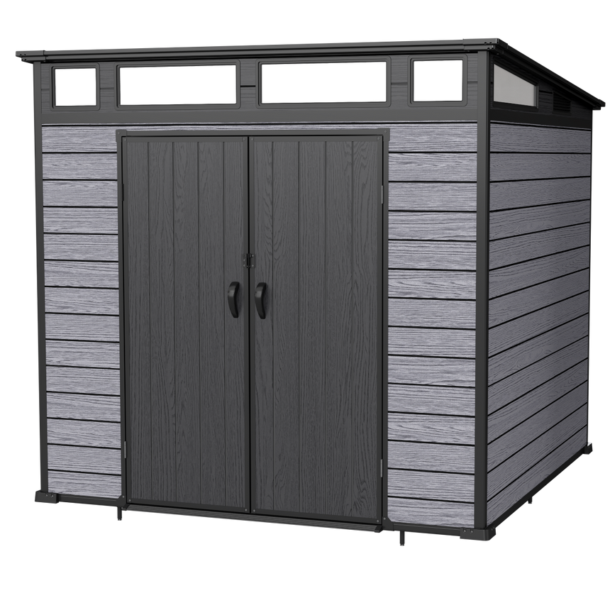 Pro Grade 7ft x 7ft Pent Roof Premium Plastic Garden Shed - Grey/Anthracite Wood Touch Texture