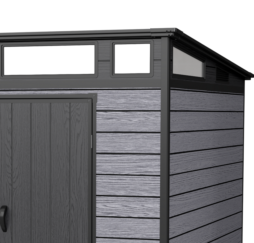 Pro Grade 7ft x 7ft Pent Roof Premium Plastic Garden Shed - Grey/Anthracite Wood Touch Texture