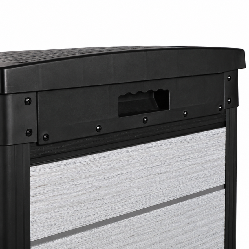 Pro Grade 540L Outdoor Garden Storage Box - Grey Woodgrain - Black Lid