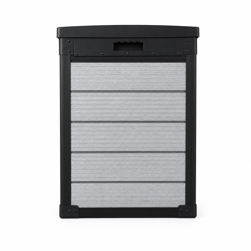 Pro Grade 540L Outdoor Garden Storage Box - Grey Woodgrain - Black Lid