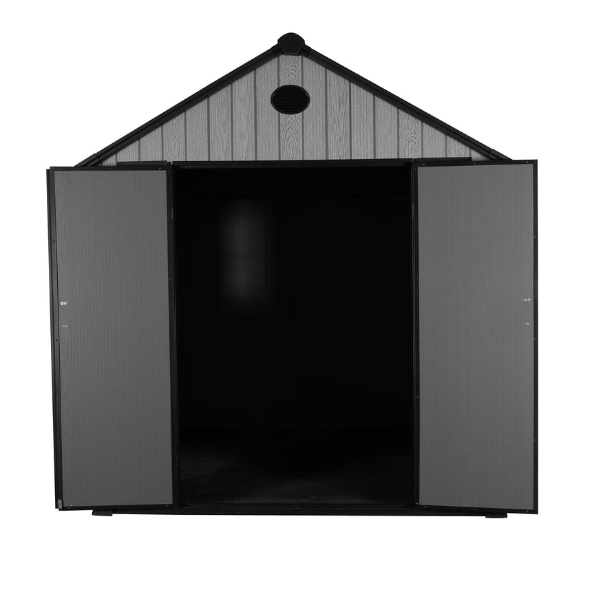 Pro Grade 6ft x 8ft Premium Plastic Double Door Garden Shed - Grey/Anthracite Wood Touch Texture