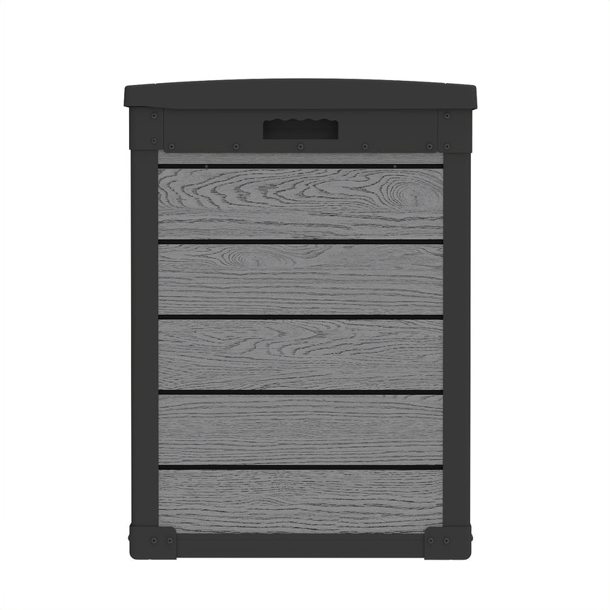 Pro Grade 540L Outdoor Garden Storage Box - Graphite Grey Woodgrain - Black Lid