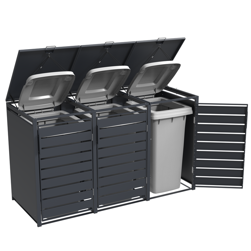 Triple Wheelie Bin Store by Garden Guard - Premium Range Storage in Anthracite Grey