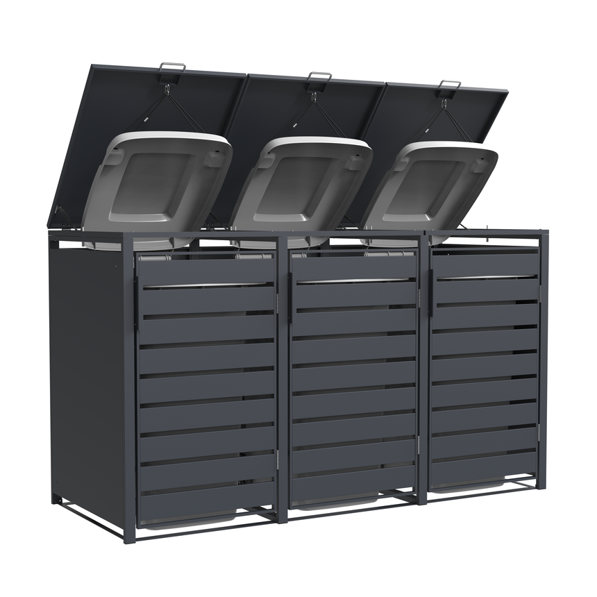 Triple Wheelie Bin Store by Garden Guard - Premium Range Storage in Anthracite Grey