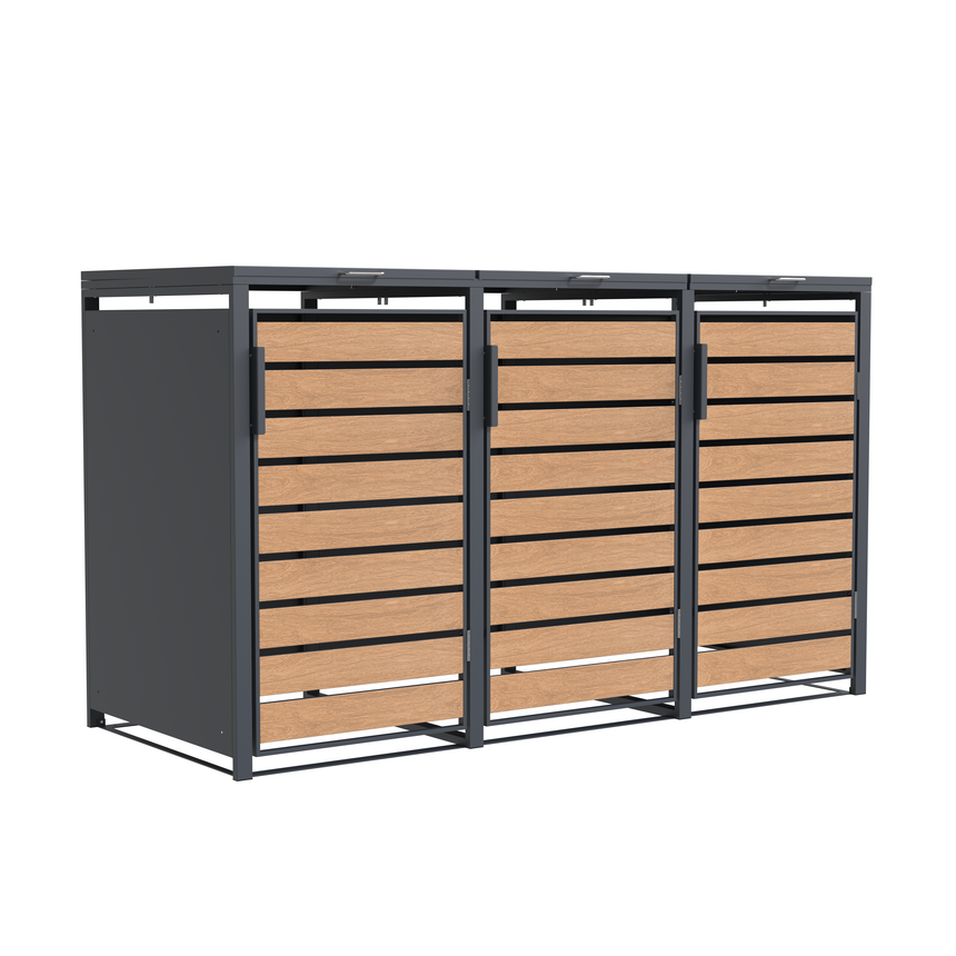 Triple Wheelie Bin Store by Garden Guard - Premium Range Storage in Wood Effect