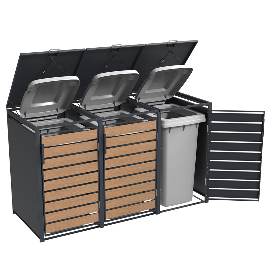 Triple Wheelie Bin Store by Garden Guard - Premium Range Storage in Wood Effect