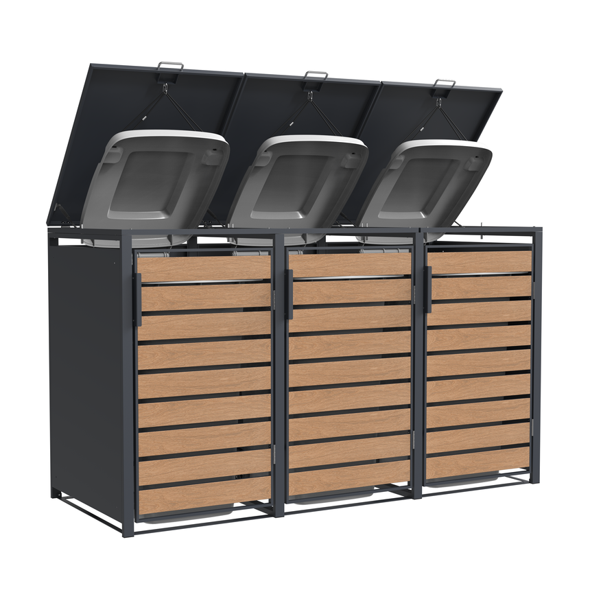 Triple Wheelie Bin Store by Garden Guard - Premium Range Storage in Wood Effect