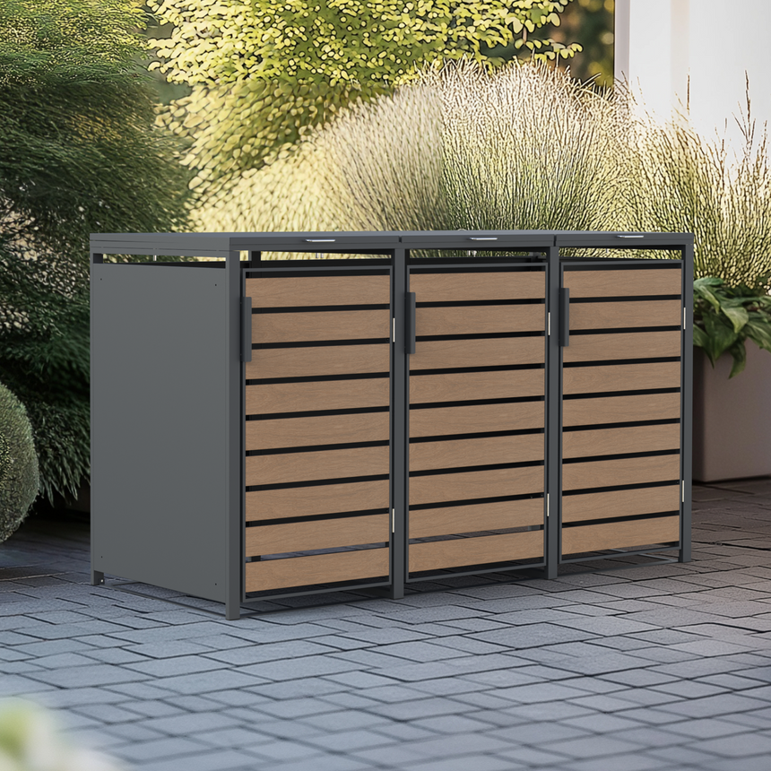 Triple Wheelie Bin Store by Garden Guard - Premium Range Storage in Wood Effect