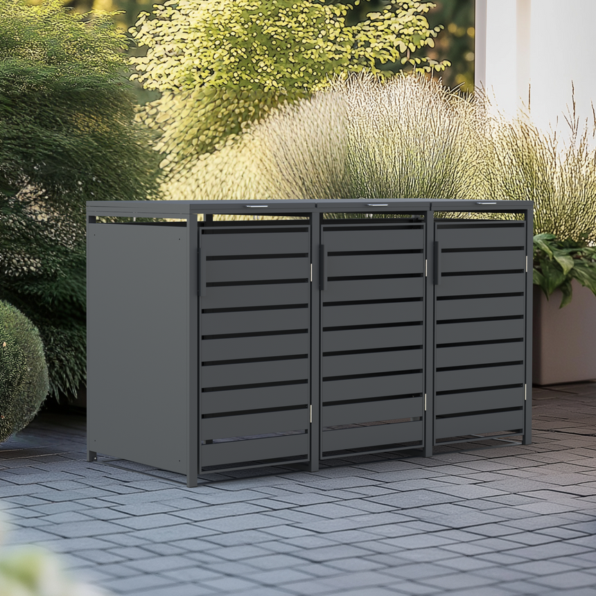 Triple Wheelie Bin Store by Garden Guard - Premium Range Storage in Anthracite Grey