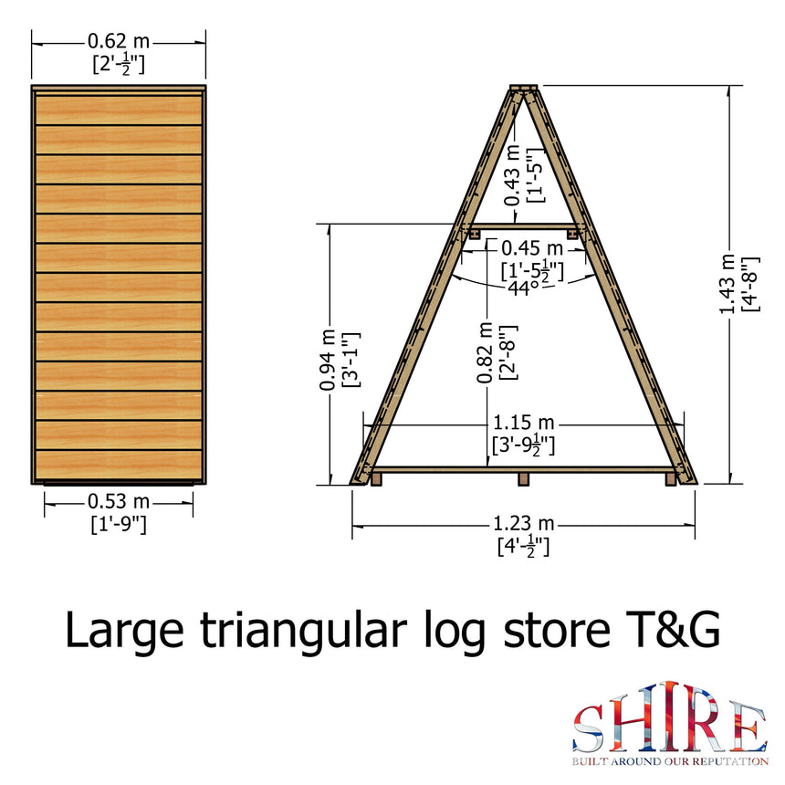 Shire Large Tongue and Groove 4ft x 2ft Triangular Log Store - Pressure Treated