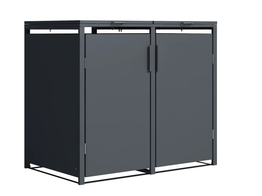 Anthracite Grey Solid Panel Wheelie Bin Storage - Double Bin Store