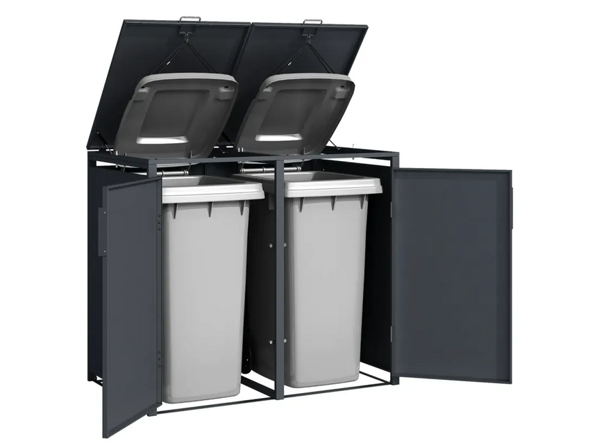 Anthracite Grey Solid Panel Wheelie Bin Storage - Double Bin Store