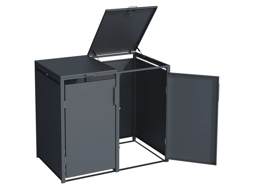 Anthracite Grey Solid Panel Wheelie Bin Storage - Double Bin Store
