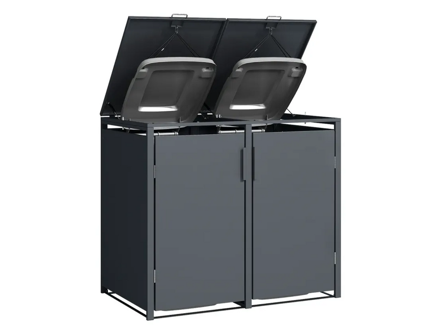 Anthracite Grey Solid Panel Wheelie Bin Storage - Double Bin Store