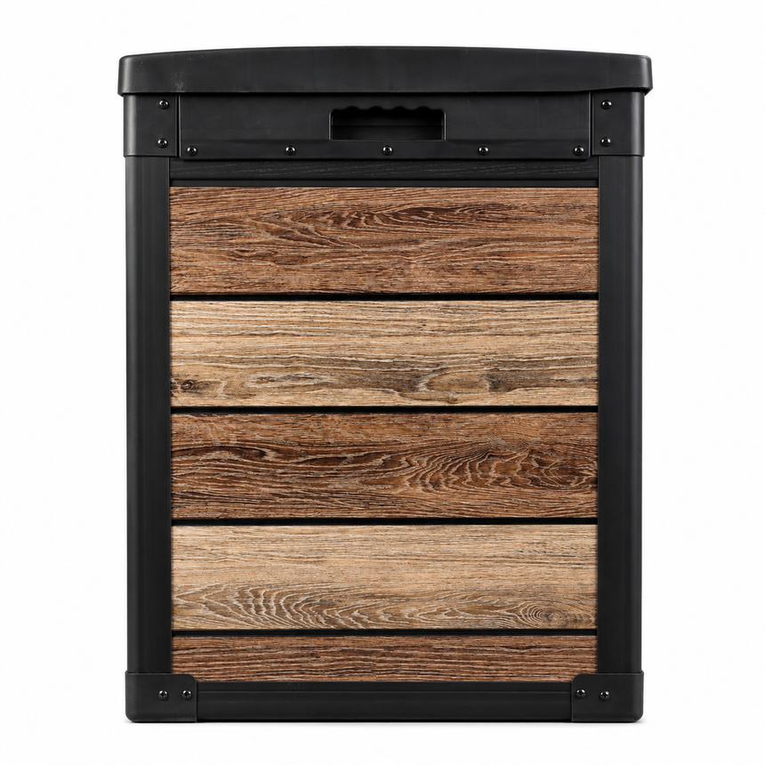 Pro Grade 540L Outdoor Garden Storage Box - Walnut Woodgrain - Black Lid