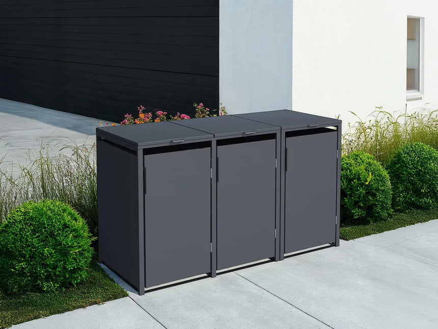 Anthracite Grey Solid Panel Wheelie Bin Storage - Triple Bin Store