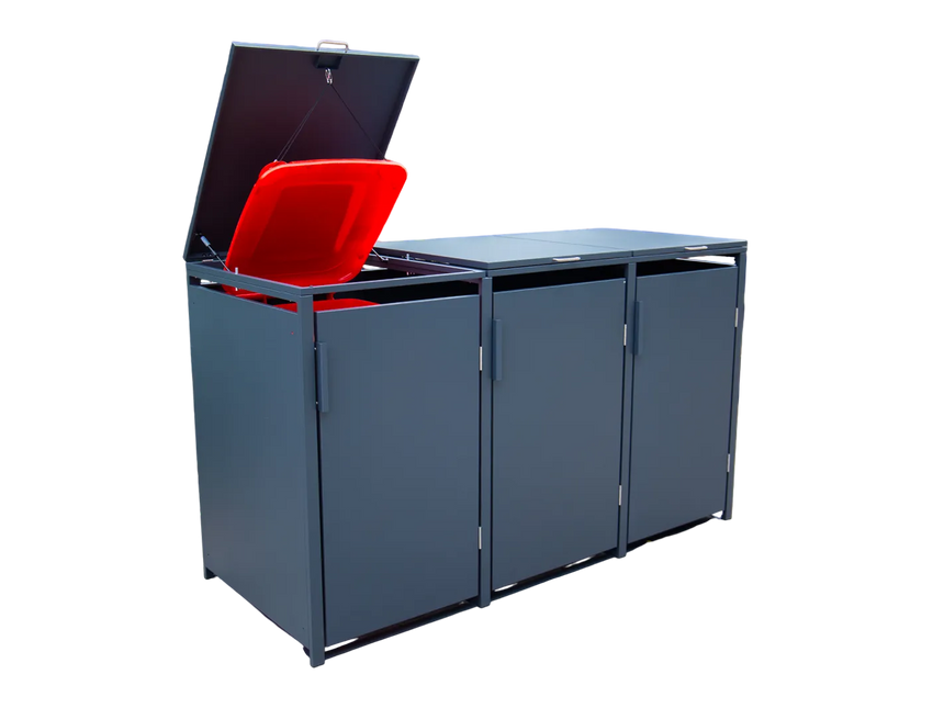 Anthracite Grey Solid Panel Wheelie Bin Storage - Triple Bin Store