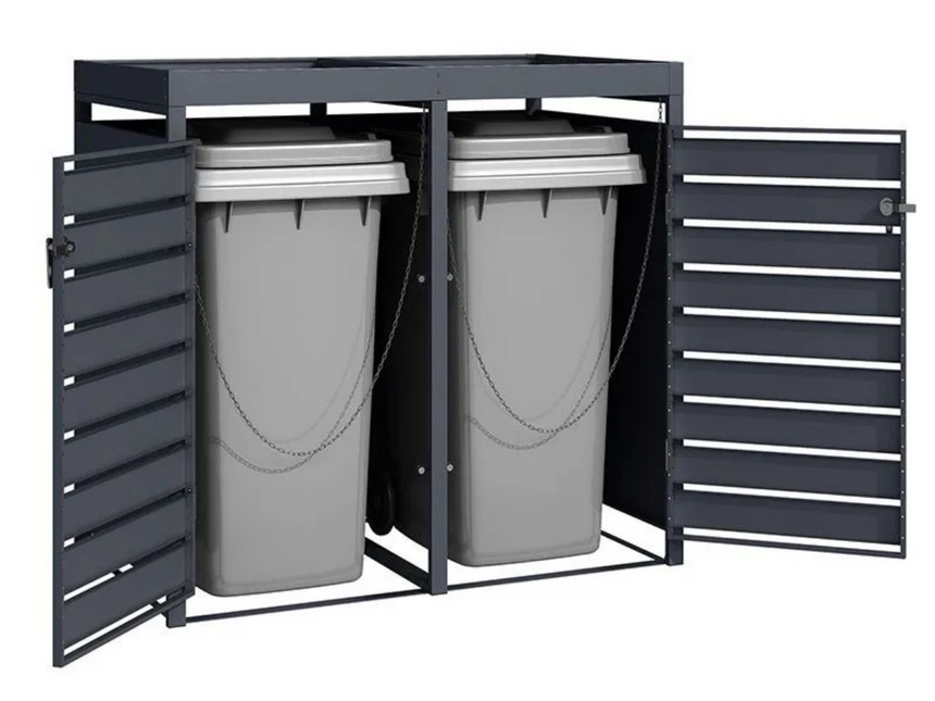 Wood Effect Wheelie Bin Storage With Planter- Double Bin Store