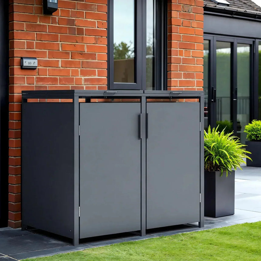 Anthracite Grey Solid Panel Wheelie Bin Storage - Double Bin Store