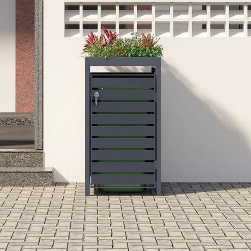Anthracite Grey Wheelie Bin Storage With Planter- Single Bin Store