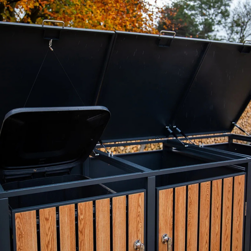 Wood Effect Wheelie Bin Storage - Triple Bin Store