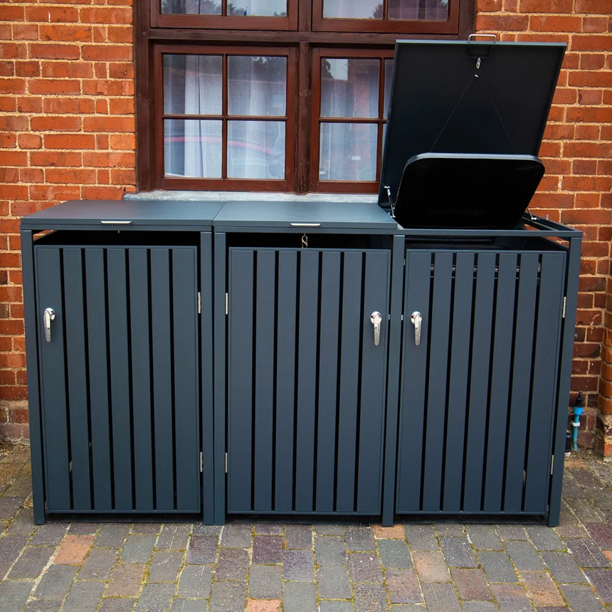 Anthracite Grey Wheelie Bin Storage - Triple Bin Store