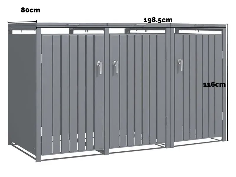 Anthracite Grey Wheelie Bin Storage - Triple Bin Store