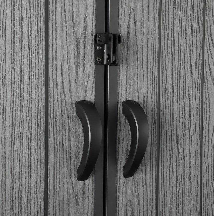 Pro Grade 6ft x 4ft Premium Plastic Garden Shed Double Door - Grey/Anthracite Wood Touch Texture