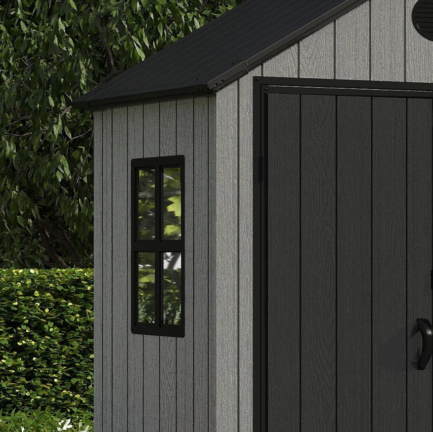 Pro Grade 6ft x 8ft Premium Plastic Double Door Garden Shed - Grey/Anthracite Wood Touch Texture