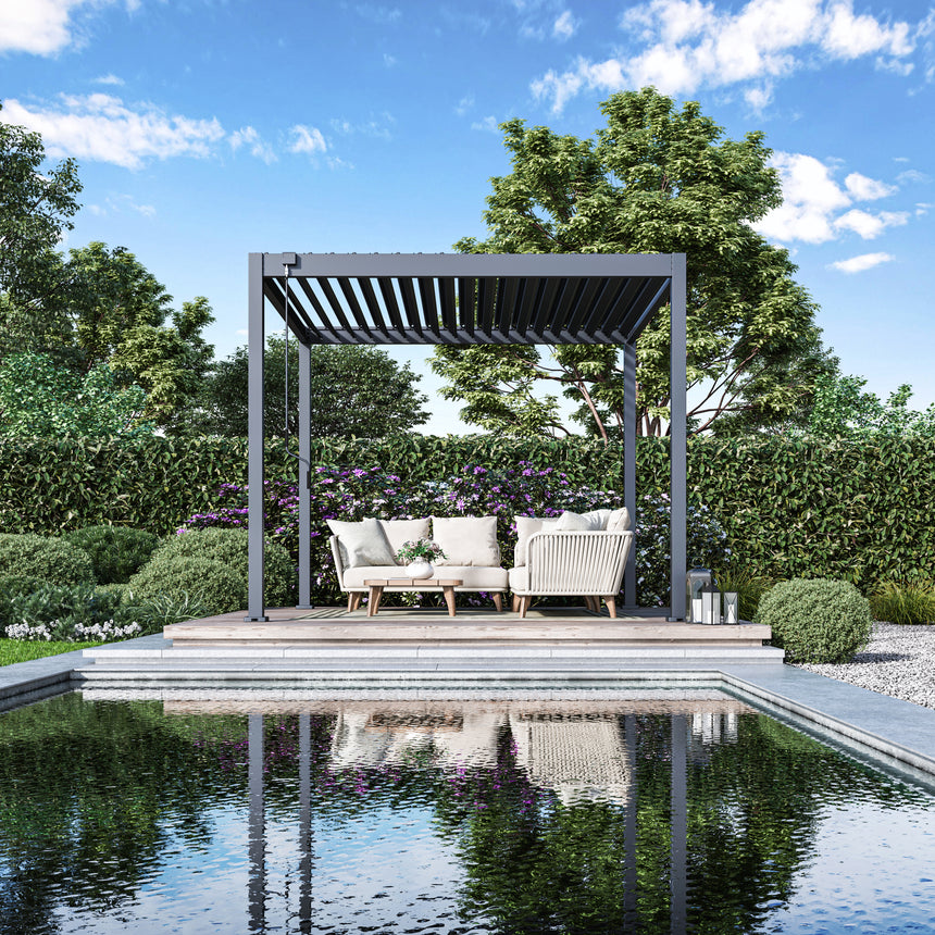 Hutta Metal Pergola 3m x 3m Free Standing - Graphite Grey