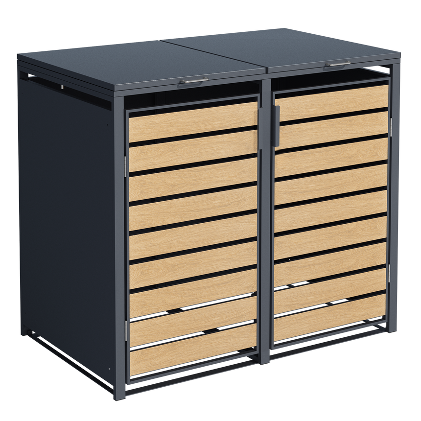 Double Wheelie Bin Store by Garden Guard - Premium Range Storage in Wood Effect