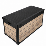 Pro Grade 540L Outdoor Garden Storage Box - Oak Woodgrain - Black Lid