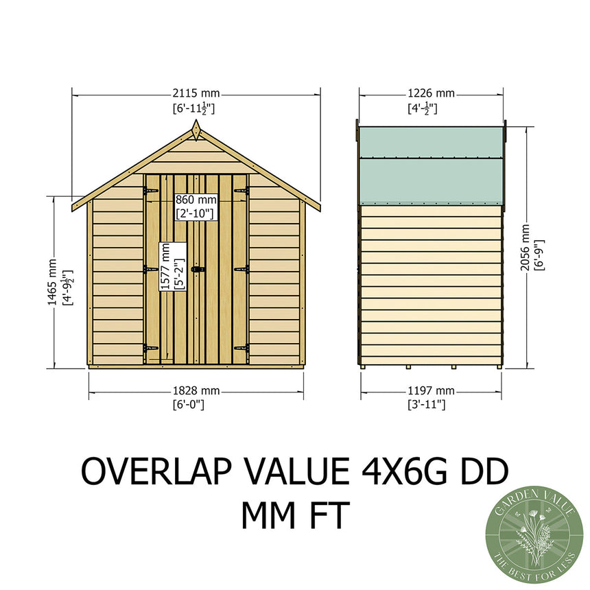 Shire Garden Value Overlap 4ft x 6ft Double Door Shed