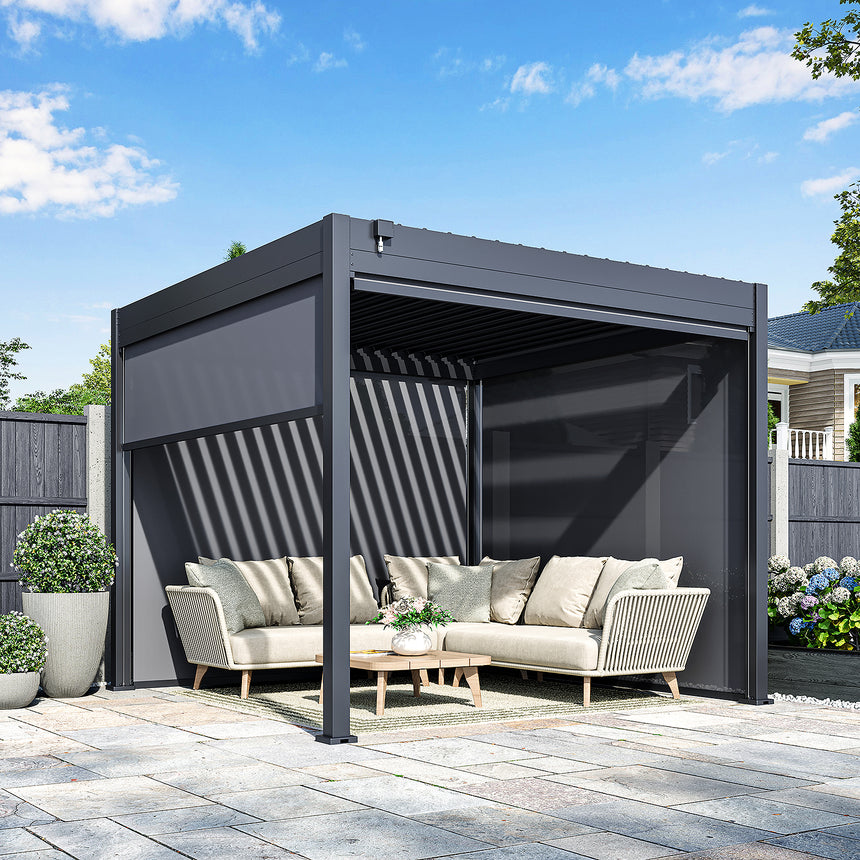 Hutta Metal Pergola 3m x 3m Free Standing - Graphite Grey