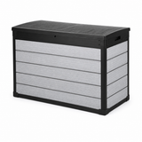Pro Grade 540L Outdoor Garden Storage Box - Grey Woodgrain - Black Lid