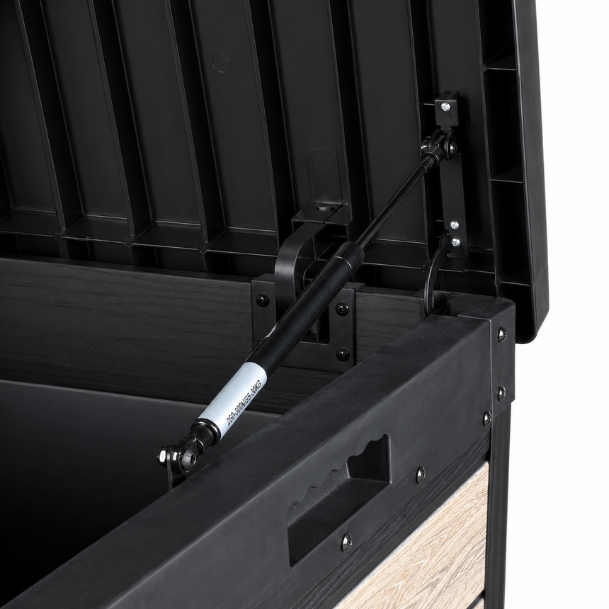 Pro Grade 540L Outdoor Garden Storage Box - Oak Woodgrain - Black Lid