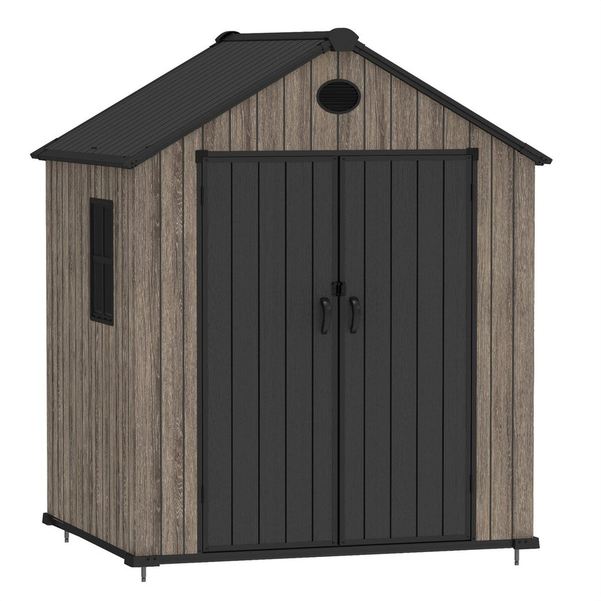 Pro Grade 6ft x 5ft Premium Plastic Double Door Garden Shed - Oak Woodgrain Texture