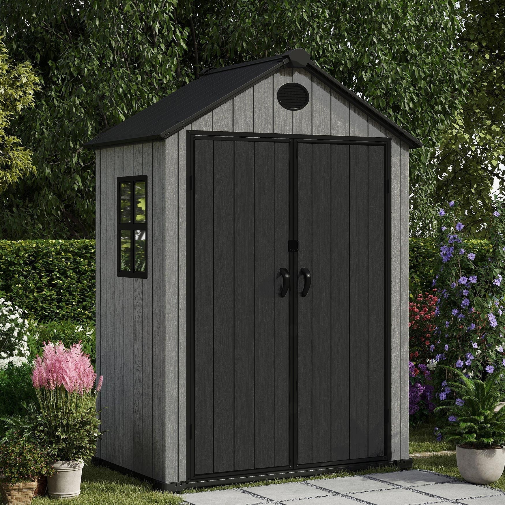 Pro Grade 6ft x 4ft Premium Plastic Garden Shed Double Door - Grey