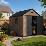 Pro Grade 6ft x 8ft Premium Plastic Double Door Garden Shed - Oak Woodgrain Texture
