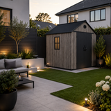 Pro Grade 6ft x 8ft Premium Plastic Double Door Garden Shed - Oak Woodgrain Texture