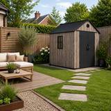 Pro Grade 6ft x 8ft Premium Plastic Double Door Garden Shed - Oak Woodgrain Texture
