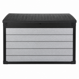 Pro Grade 540L Outdoor Garden Storage Box - Grey Woodgrain - Black Lid